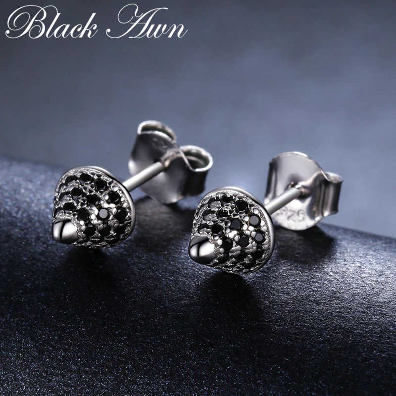 925 пробы серебряные ювелирные изделия обручальные серьги в виде пули для женщин Черная шпинель женские серьги I033