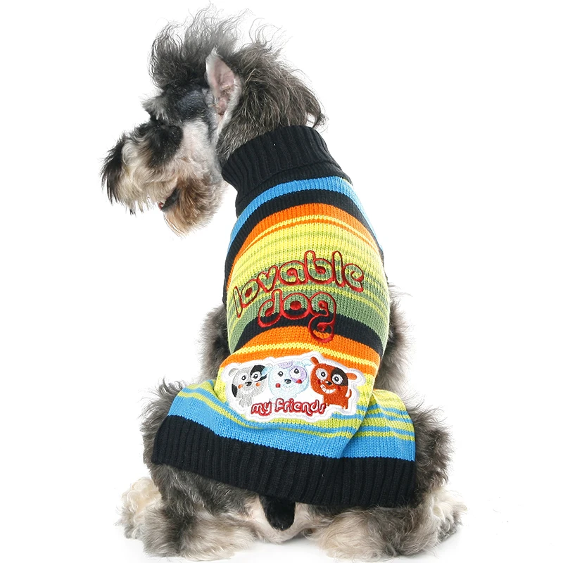 New Pet Dog rainbow Clothes Sweaters Autumn Winter For Puppy Medium