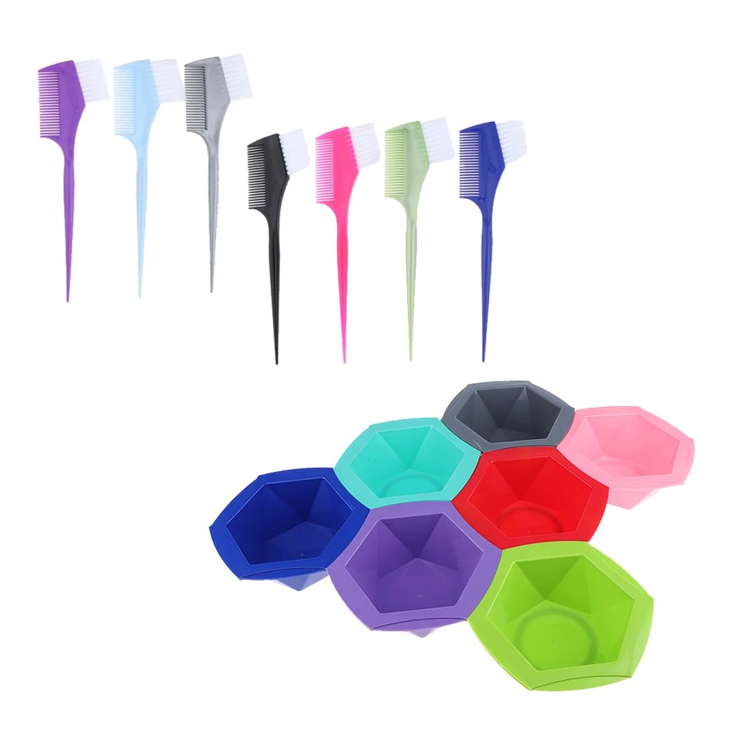 

14Pcs Small Hair Coloring Dye Mixing Tint Bowls and Brush Kit - Set of 7 Different Rainbow Color