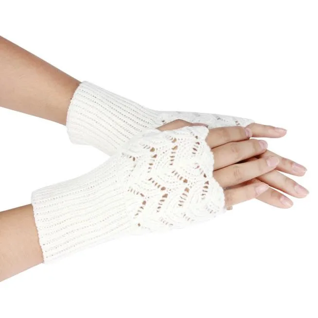 Женские теплые зимние короткие вязаные перчатки без пальцев guantes mujer однотонные Рождественские перчатки# Z15