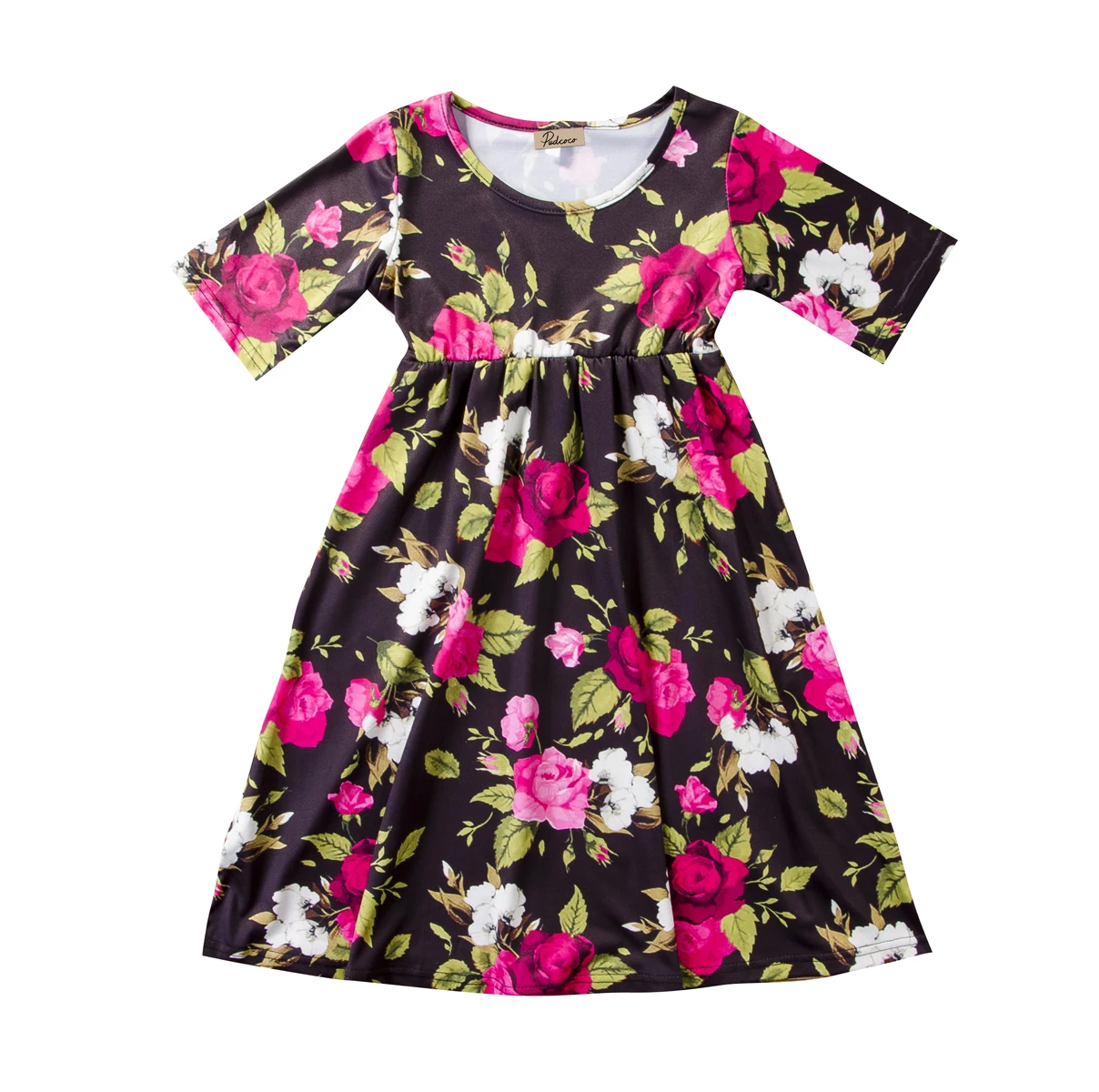 

Mother Daughter Matching Floral Dresses Clothes Women Girls Short Sleeve Summer Flower Party Dress Family Matching Outfits