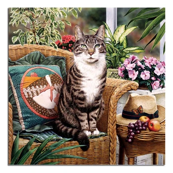 

Stool cat 45x45cm Needlework Diamond Embroidery Painting Home Decoration Diamond Mosaic Pattern Full Square Diamond Painting