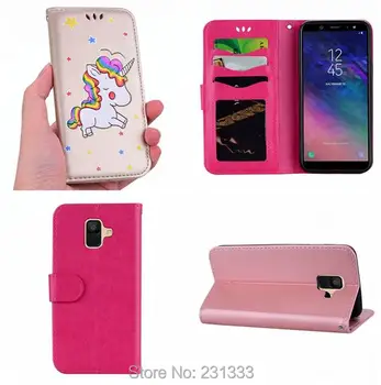 

Glitter Unicorn Wallet Leather Case Pouch For Samsung Galaxy A6 A8 PLUS 2018 J3 J4 J6 NOTE9 Star Stand ID Card Skin Cover 100PCS