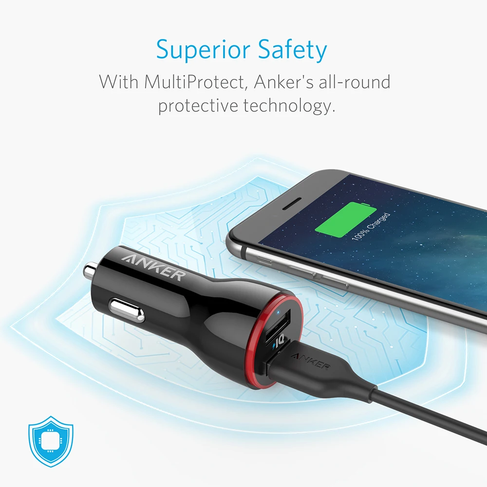 Anker 24 Вт двойной USB Автомобильное зарядное устройство PowerDrive 2 для iPhone; samsung Galaxy; LG G4/G5; Google Nexus; iOS и Android устройств