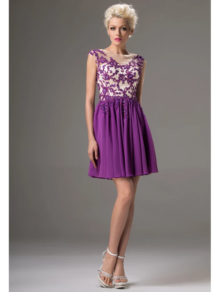 2017 Real Purple Nude Short Juniors Cocktail Dresses -5651