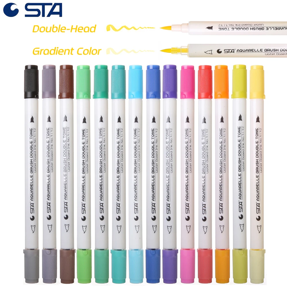

STA 28 Gradient Color Art Brush Markers Artist Dual Headed Watercolor Marker Pen For Drawing Coloring Design Manga Calligraphy