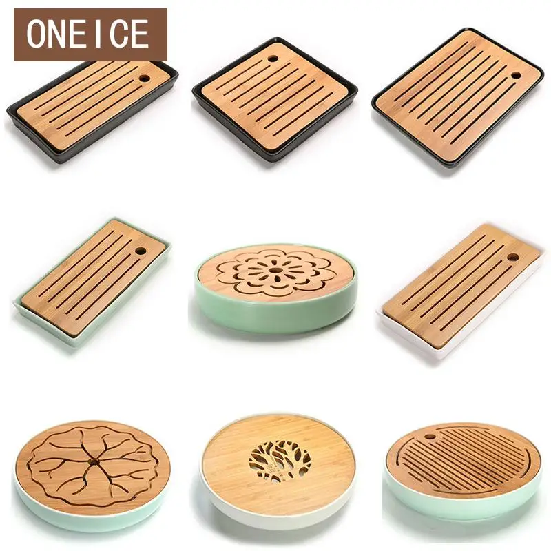  Mini Tea Tray Ceramics Bamboo Drainage Water Storage Tea Set Room Board Table Chinese Tea Cup Cerem