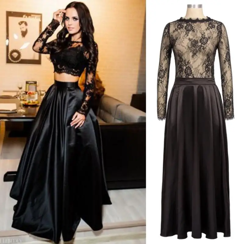 Sexy Lace Stitching Long Sleeve Blouse 