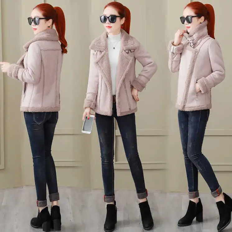 

Lady Winter Warm Coat New Korean Fashion Women Long Sleeve Zipper Lambs Frocking Suede Coats