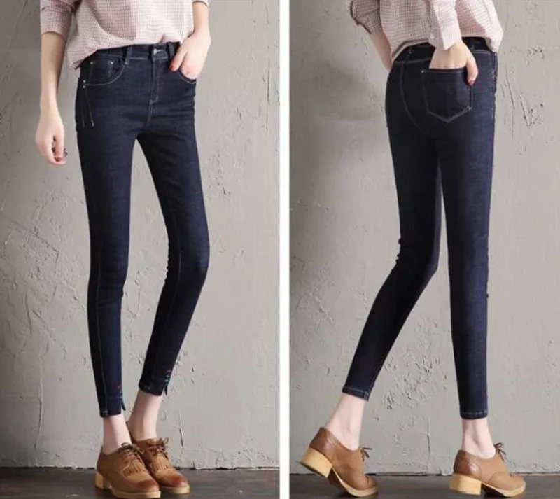 2019 Высокая талия женские джинсы корейские узкие новые женские брюки