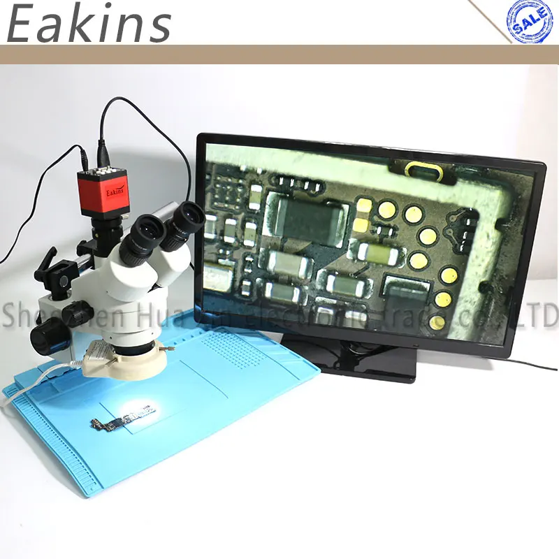 En Ligne Eakins 7 45X simul focal trinoculaire stéréo Zoom Microscope 13MP HDMI VGA Microscope caméra 56 lumière LED tapis d isolation