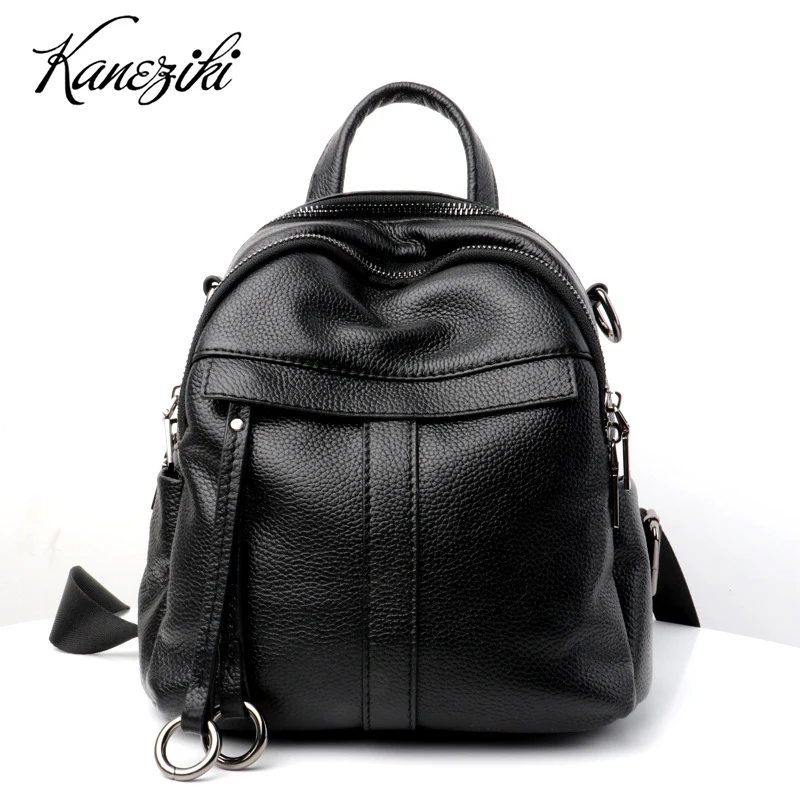 

New Genuine Leather Women Backpack Fashion Black Mini Backpack for Traveling School Girl Teenager Festival Birthday Gift Present