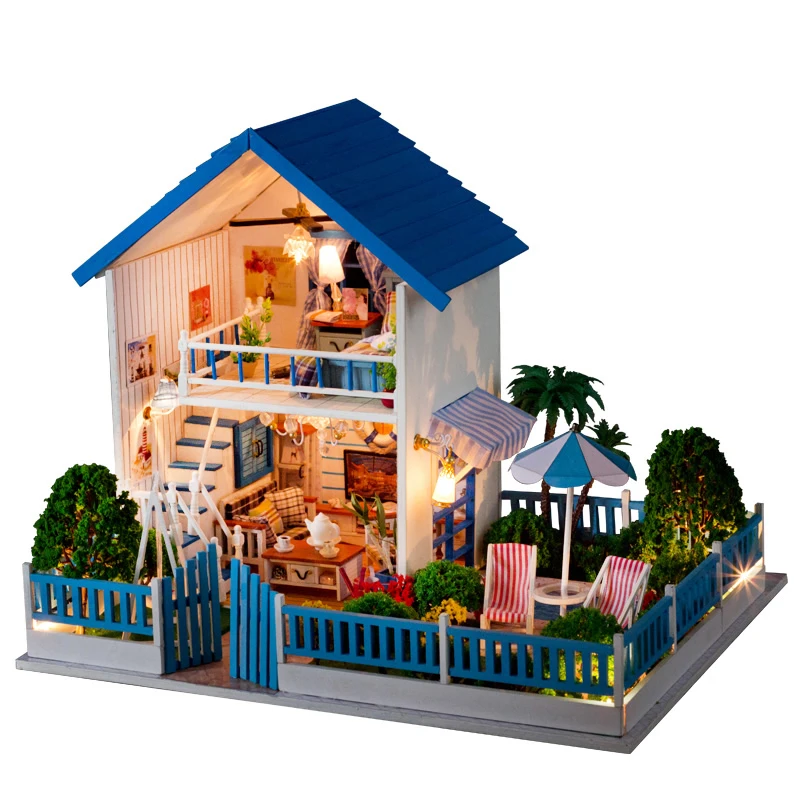 

DIY Doll House Minature Dollhouse Wooden Mini Casa Furnitures Villa Building Kits Accessories Toys For Children K004 #ED
