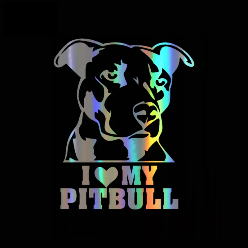 

Car Sticker 9.4*11.5CM I LOVE MY PITBULL Funny Car Decal Reflective Laser Vinyl Car Sticker 3D Car Styling Black Silver