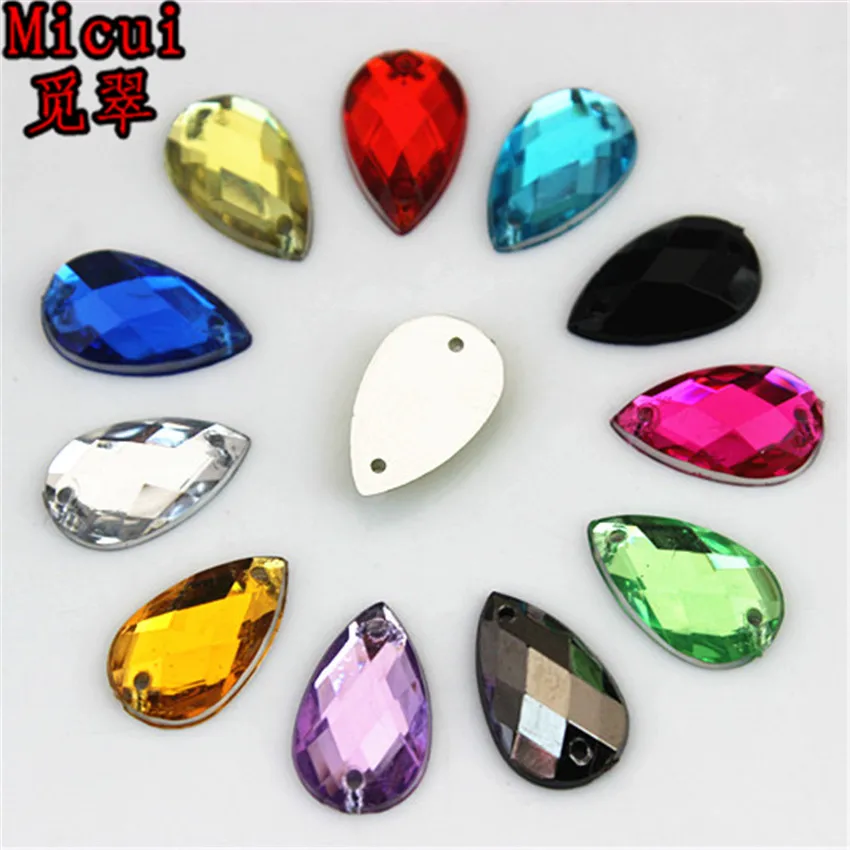 

Micui 100PCS 8*13mm Sewing Acrylic Crystals Drop Rhinestone Flat Back Strass Sew On Stones Gems for DIY Dress Crafts MC52