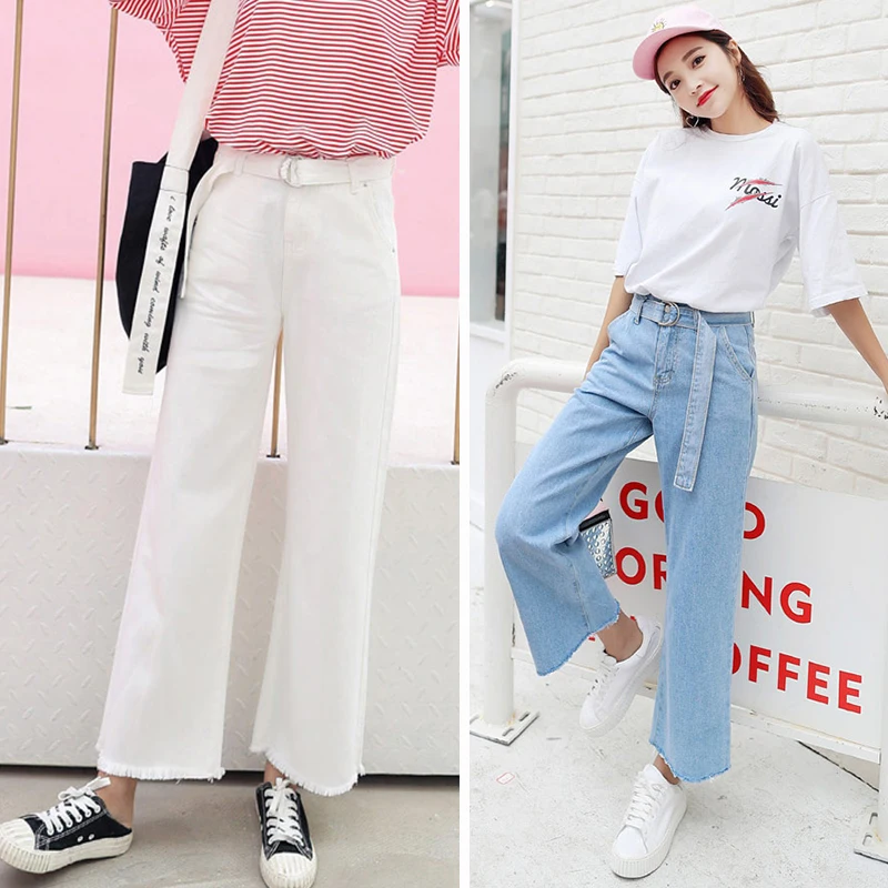 XS XL 3colors 2018 korean style high waist jeans women straight wide