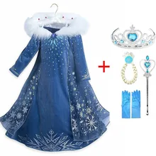 2020 New Elsa Dress Girls Party Vestidos Cosplay Girl Clothing Anna Snow Queen Print Birthday Princess Dress Kids Costume