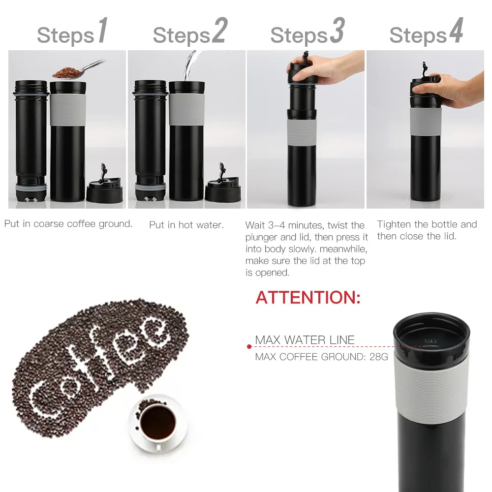ABEDOE портативная чайная кофейная чашка френч-пресс для приготовления кофе из нержавеющей стали с двойными стенками кружка BPA фильтрация воды изоляция