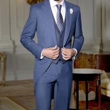 Индивидуальные Темно-синие Костюм Джентльмена утро фрак итальянский Стиль жениха Смокинги для женихов 2 шт. Длинные Свадьба Пром Костюмы для Для мужчин