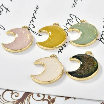 

Summer style 30pcs/lot glitter alloy drop oil cartoon moon shape metal floating locket charms diy jewelry earring accessory