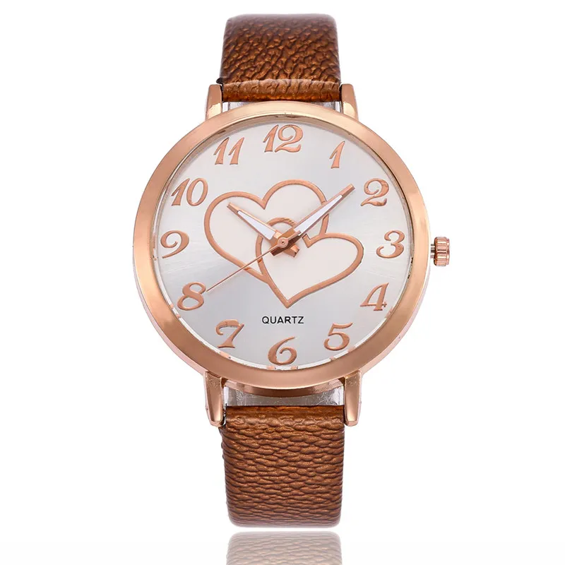 FUNIQUE Minimalist Women Watch Sweet Heart Leather Quartz Numerals Hand Clock Watches Bracelet