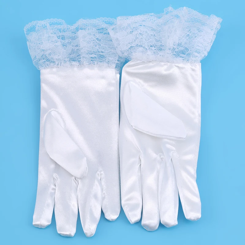 Модные белые женские вечерние Цветочные перчатки для стрельбы из лука Короткие атласные кружевные перчатки с бантом для девочек Eldiven