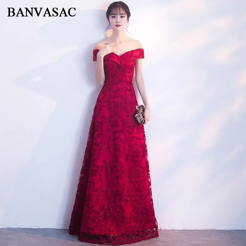 

BANVASAC 2018 A Line V Neck Lace Embroidery Long Evening Dresses Elegant Short Sleeve Backless Party Prom Gowns