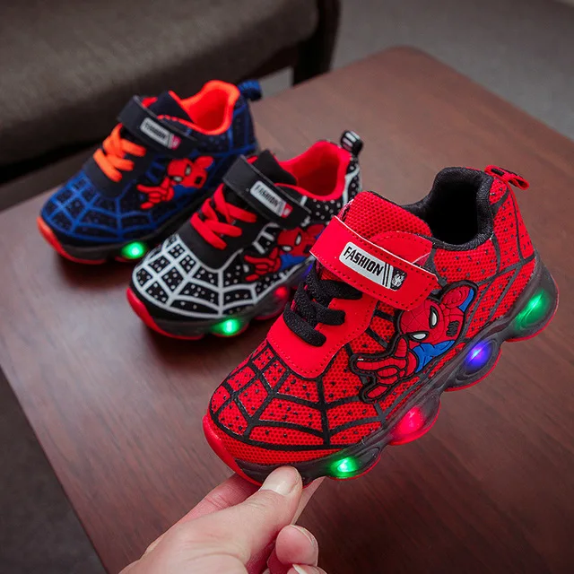 

Spiderman Kids Boys Sports Sneakers Children Glowing Kids Shoe Chaussure Enfant Girls Shoe With LED light EU 21-30