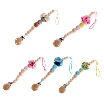 

OOTDTY Baby Infant Toddler Dummy Pacifier Soother Nipple Flower Wood Chain Clip Holder