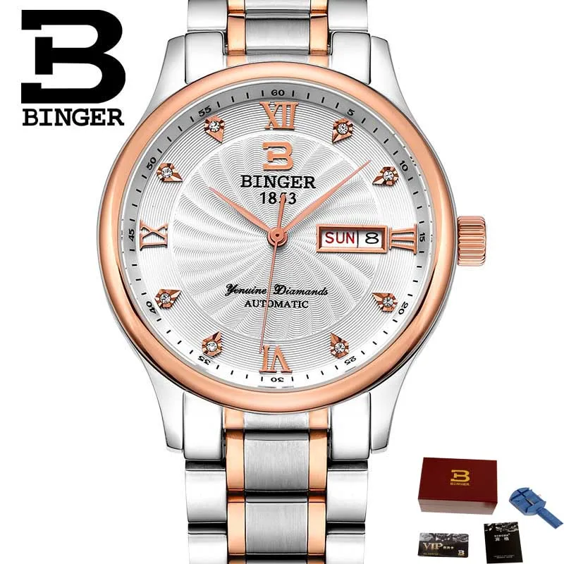 Мужские и женские часы, парные часы, мода для влюбленных, автоматические механические часы, стальные Бингер, мужские деловые часы, B-603L - Цвет: Men watch 08