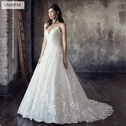 VNXIFM 2019 кружева 3D Свадебные платья с аппликацией А-силуэт с открытыми плечами Свадебные платья занавески жемчужина шеи свадебное платье с