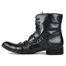 Мужские ковбойские ботинки ручной работы из натуральной кожи с пряжкой на ремешке в стиле ретро; роскошные кожаные ботинки в байкерском стиле; botas