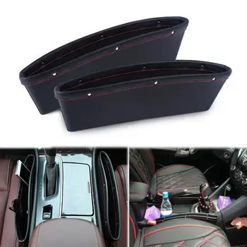 

2X Black Leather Car Seat Gap Slit Pocket Catch Catcher Storage Organizer Phone Wallet Coin Bag Box Bin for bmw audi vw honda