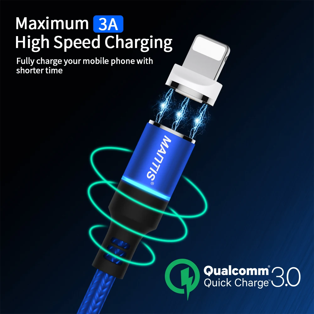 Магнитный кабель MANTIS 3A для iPhone 11 Pro Xs Max Xr X 8 7 6 6s 5 5S Se iPad Mini зарядный usb провод