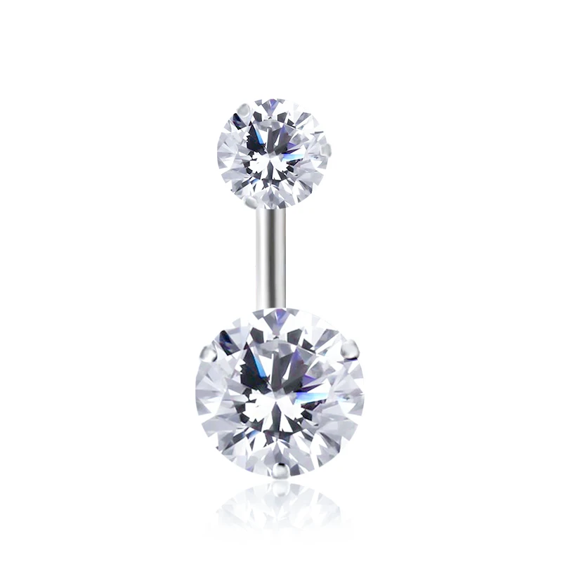 

H:HYDE New Round Pink White Zircon Belly Button Rings Stainless Steel Body Piercing Jewelry Navel Bell Ring Wholesale 10*1.6*8mm