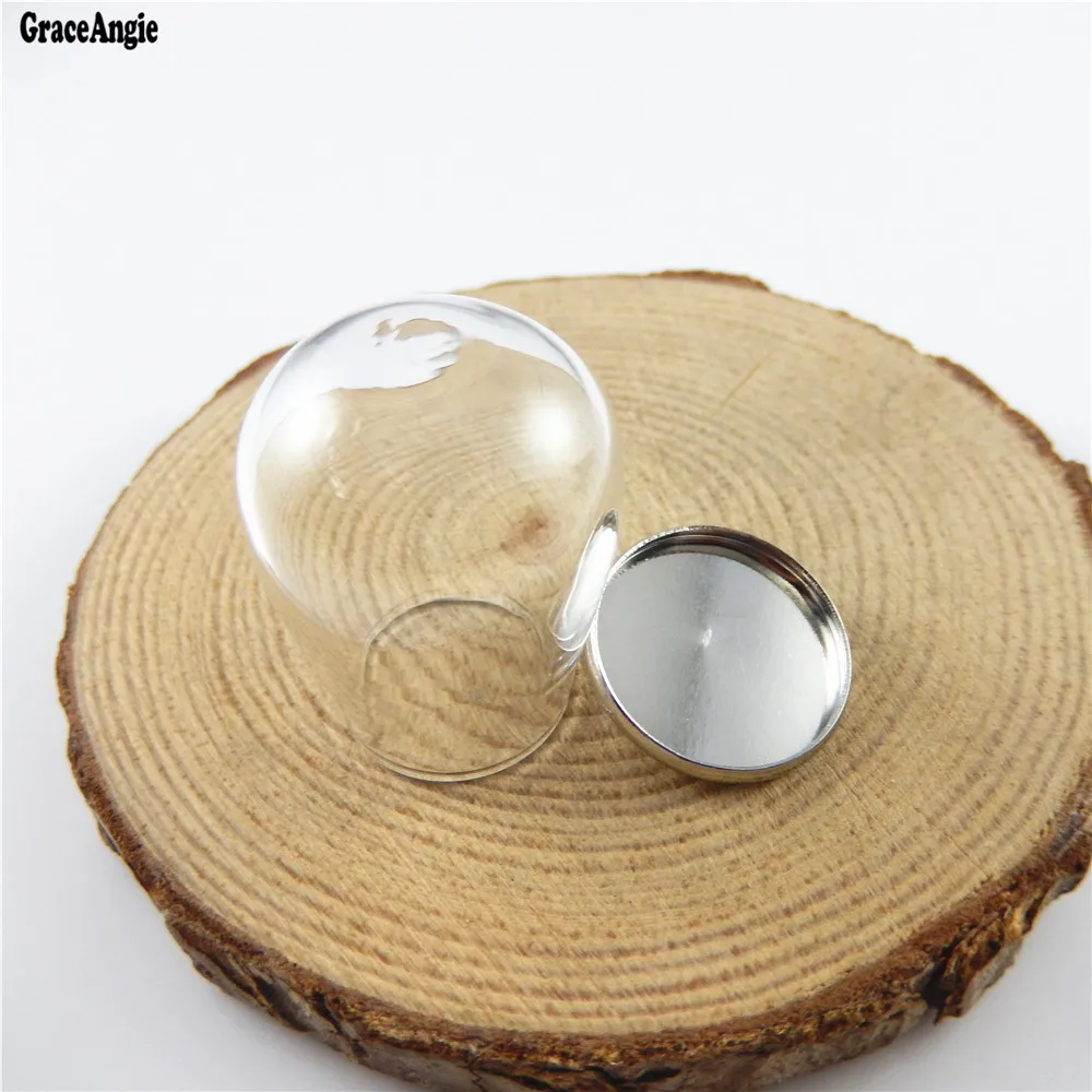 

Whosesale 4PCS Silver Color Iron Round Base + Glass Cover Wishing Drift Bottle Accessory Jewelry Display Setting Decorate