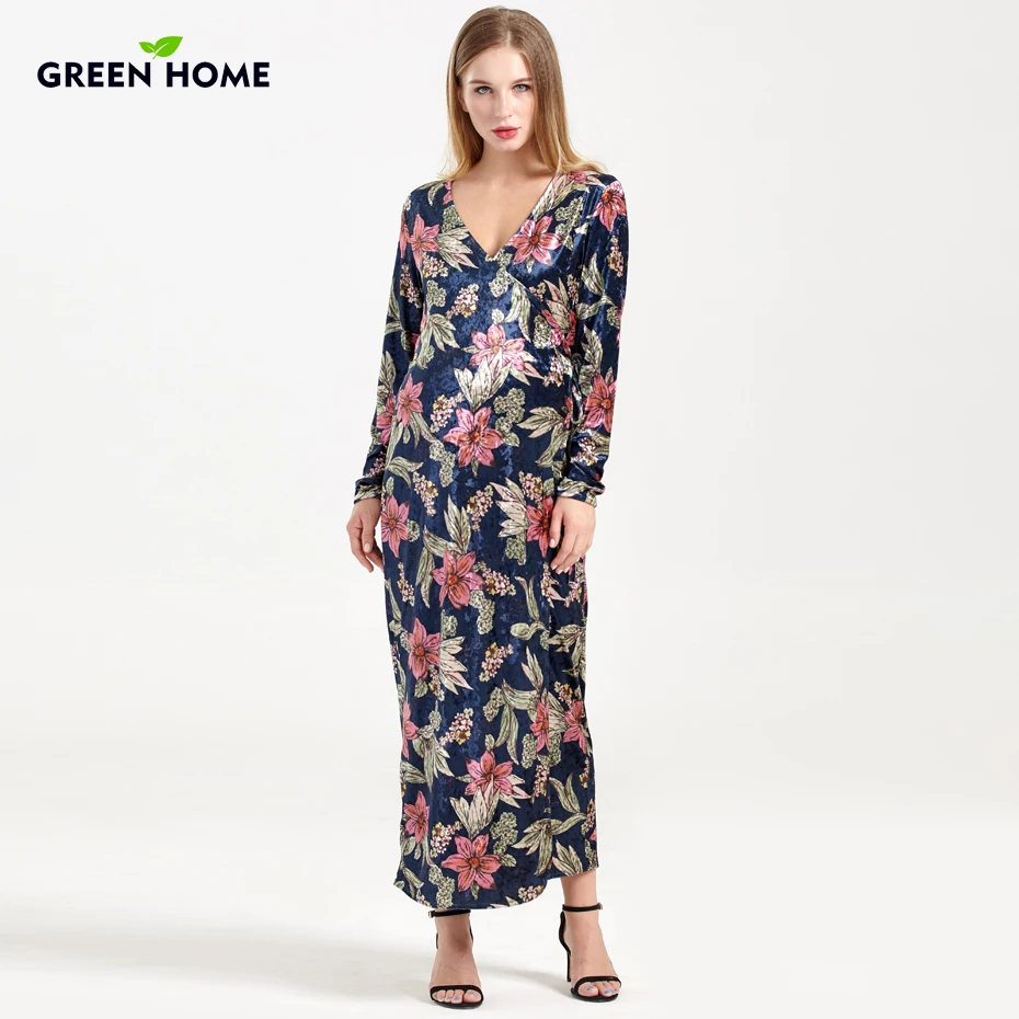 

Green Home Thicken Nursing Dresses Maternity Winter Vneck Floral Pregnant Clothes For Pregnant Women Maternity photography props