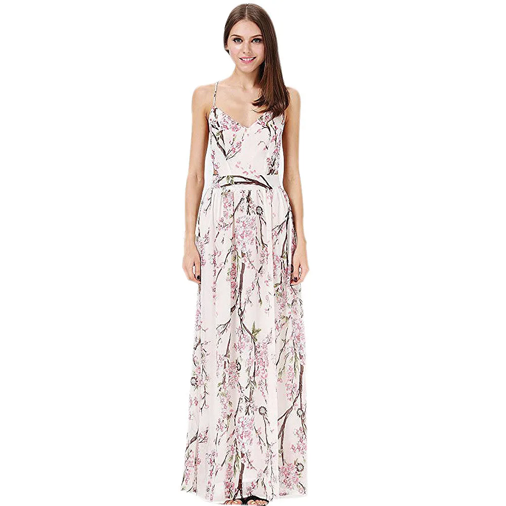Elegant Summer Dress Women's Floral Sleeveless Backless Chiffon Maxi