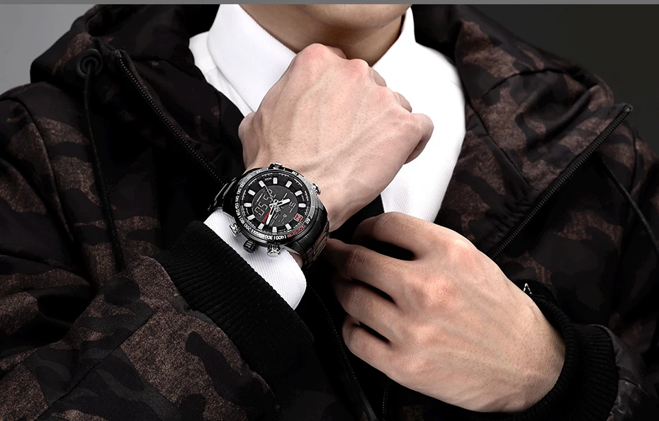 Mens Watches Luxury Fashion Sport Watch NAVIFORCE Brand Men Quartz Analog Digital Clock Male Waterproof Stainless Steel Watches