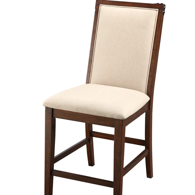 Rubber Wood High Chair, Brown & Cream, Set of 2