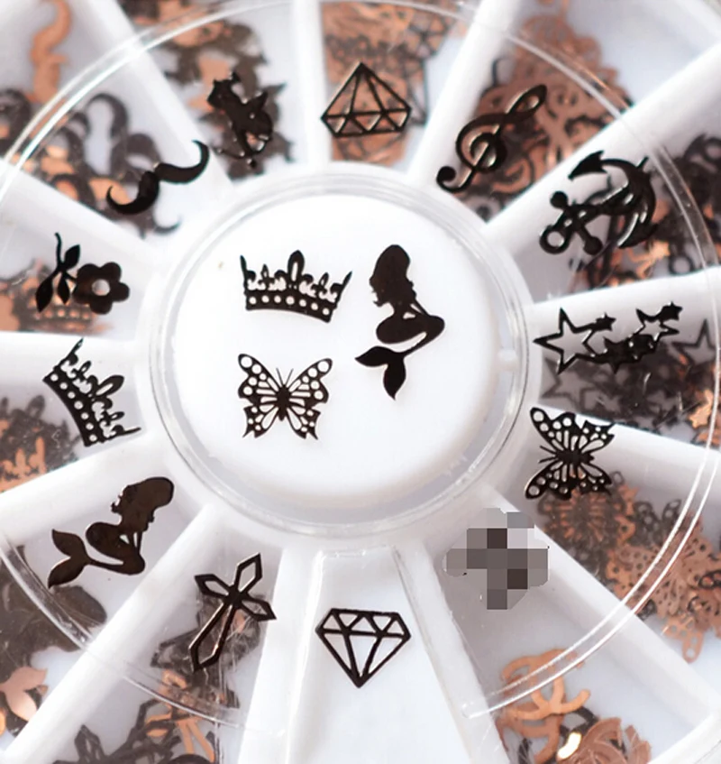 

240pcs 3D Metal Christmas Nail Art Decoration Slice Black Stickers Decal Foil Wheel Beauty Nail Tool NA876