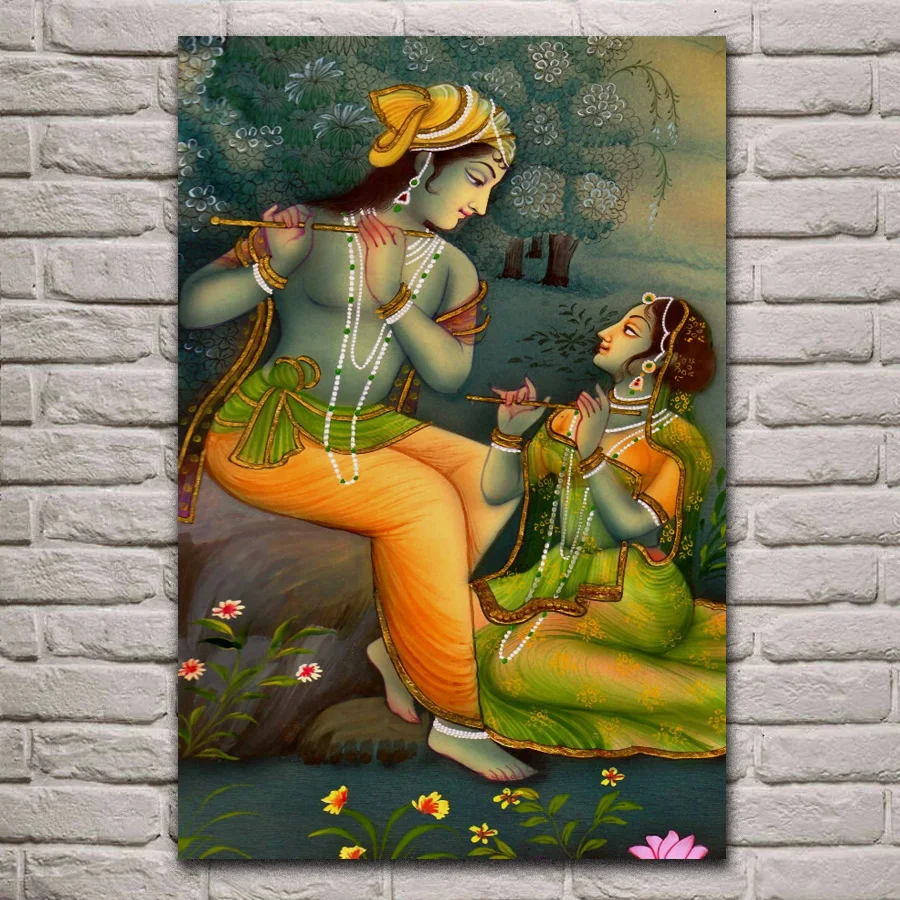 Художественный принт lord krishna radha декор для гостиной дома стены деревянная рамка