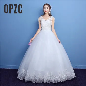 

Korean Lace V Neck Beading Vintage Wedding Dresses 2020 New Fashion Elegant Princess Appliques Gown Customized Bridal Dress QD