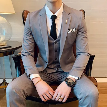 

Ternos Slim Fit Masculinos Solid Color 3pcs British Style Business Professional Suits Male Groom Wedding Dress