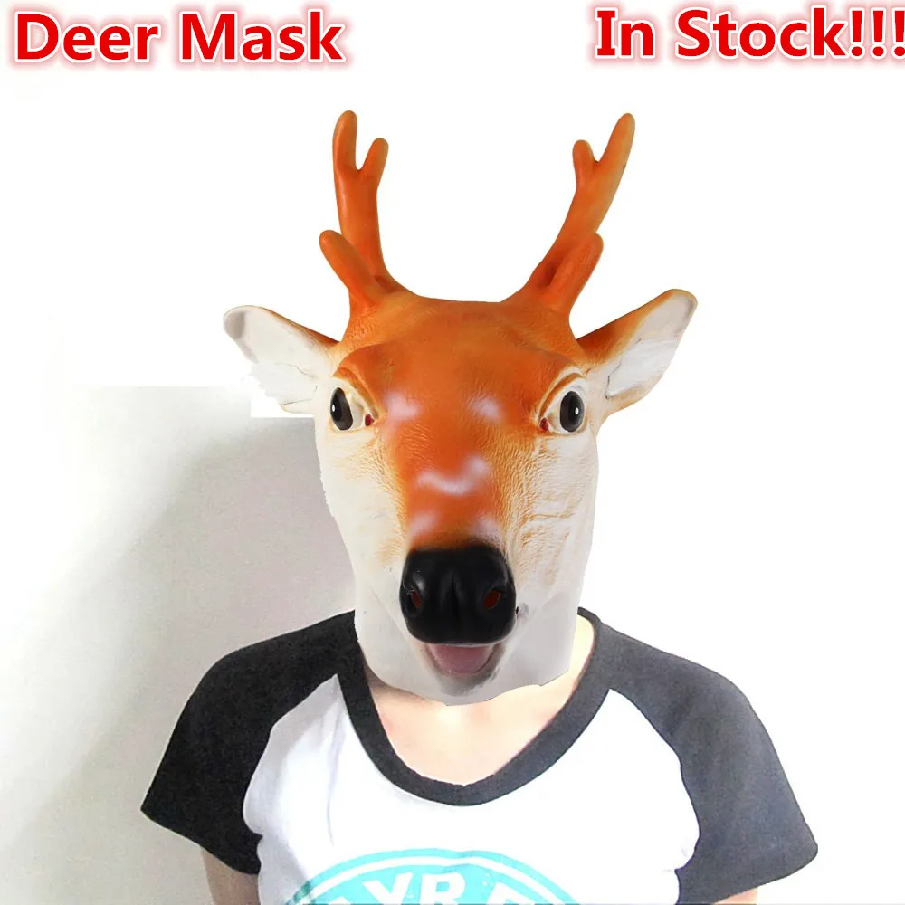

High Quality Artificial Halloween Latex Sika Deer Head Mask Masquerade Parties Cosplay Gadget Unique Halloween Deer Mask Toys