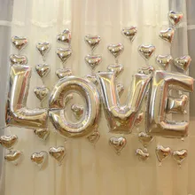 4ks stříbrné dopisy "LOVE" + 40ks balónek srdce fólie svatební party dekorace Helium Balón nafukovací dopisy balónky