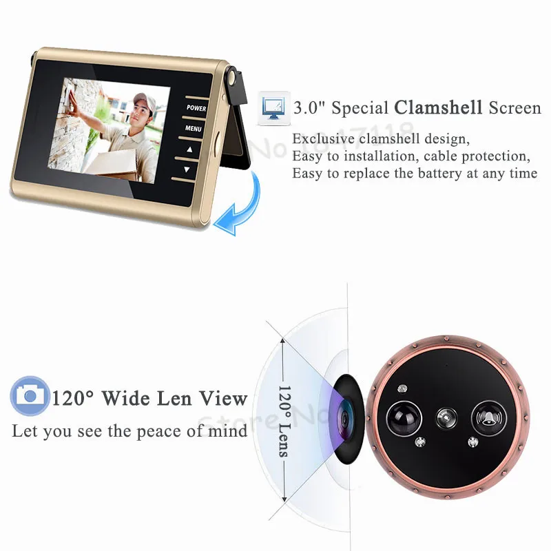 Pantalla colorida HD grabación de vídeo automático puerta inteligente mirilla Cámara PIR Sensor de movimiento inteligente mirilla timbre de puerta de vídeo Cámara - 3