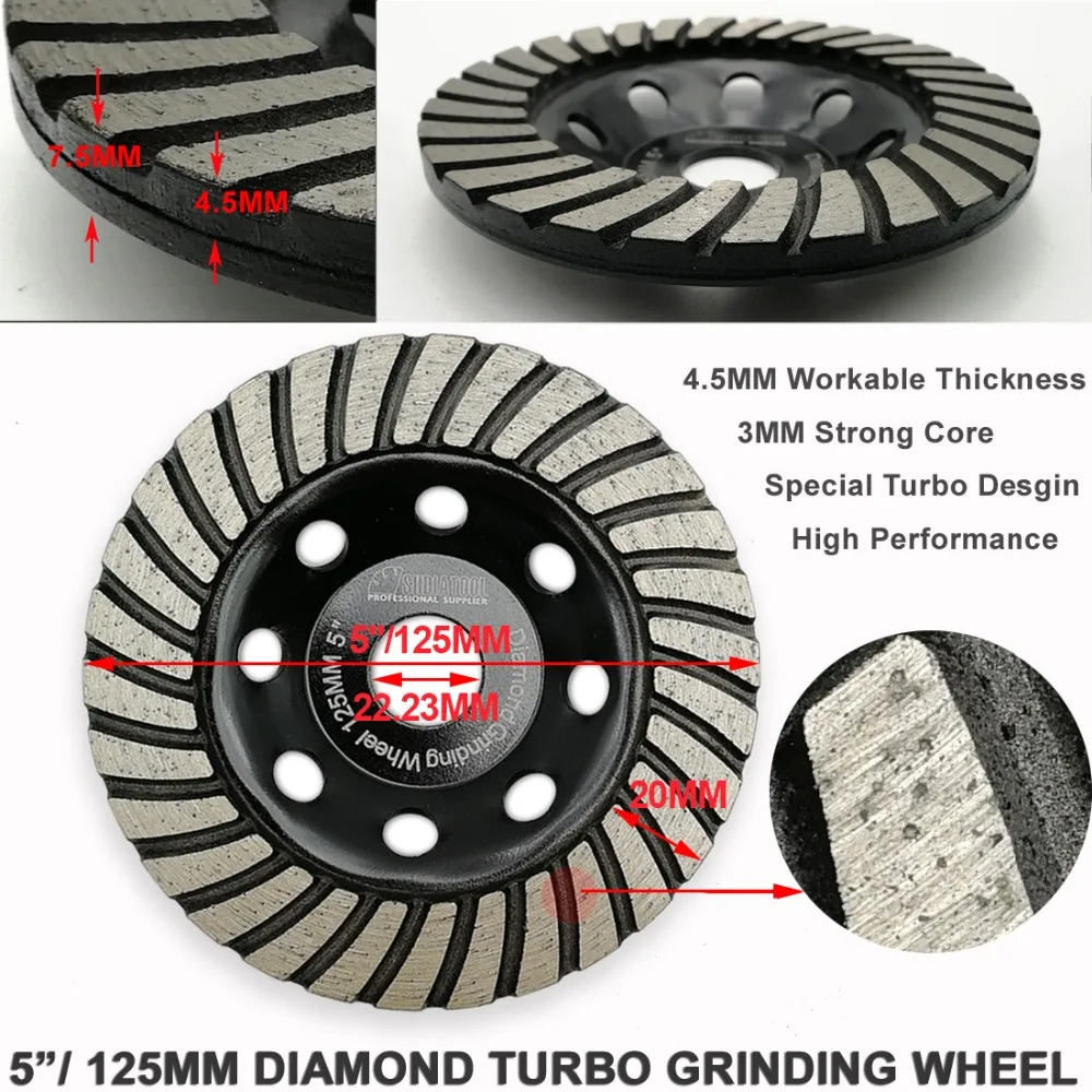 SHDIATOOL 1 шт 125 mmDiamond Turbo Row шлифовальные Кубок колеса бетон кладки и некоторые Другое строительство матер 5 inch шлифовального диск