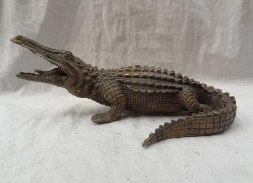 

S2657 10" Chinese Copper Bronze Wealth Lizard Crocodile Cayman Fish Statue Sculpture D0318