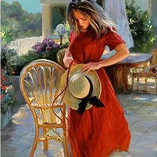 YKXLLW красная одежда девушка картина маслом изображения пронумерованы нарисованные красками по номерам DIY Картина гостиной украшение